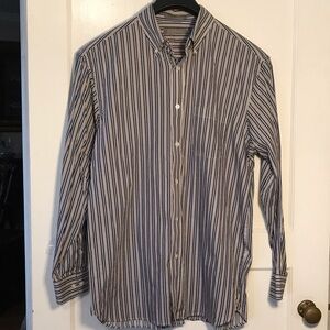 Daniel Cremieux Navy, Brown,& White Striped Shirt Men’s Large Long Sleeve 1pock